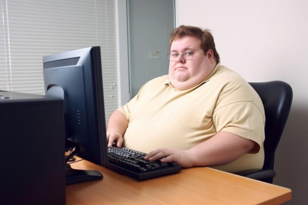 man sat at computer